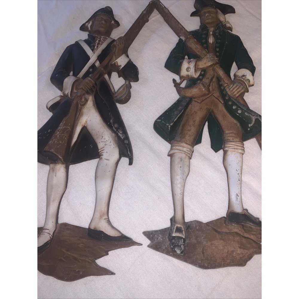 1970s Sexton Cast Metal Patriotic Wall Hangings Large 21" 2 Figures Vinyl
